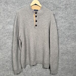 Brooks Brothers Mens Sz XXL Sweater Gray Henley Lambswool Nylon Blend Mock Neck